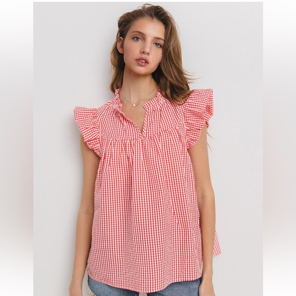 Gingham Ruffled Sleeveless Blouse - Picture 3 of 6